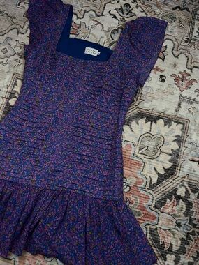 Tanya Taylor Blue and Pink Floral Smocked Dress